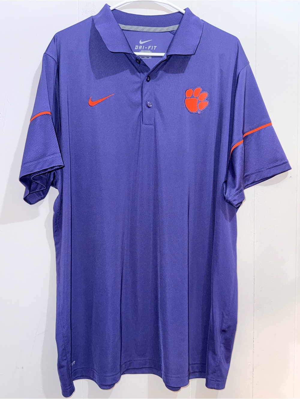 Nike Clemson Tigers Dri-FIT Performance Polo Shirt Purple Orange Men's XXL EUC
